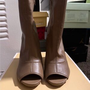 Wild Diva Brown Peep-Toe Mid-Calf Ankle Boots